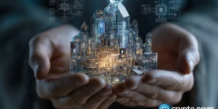 Nasdaq stock exchange building with blockchain trading concept